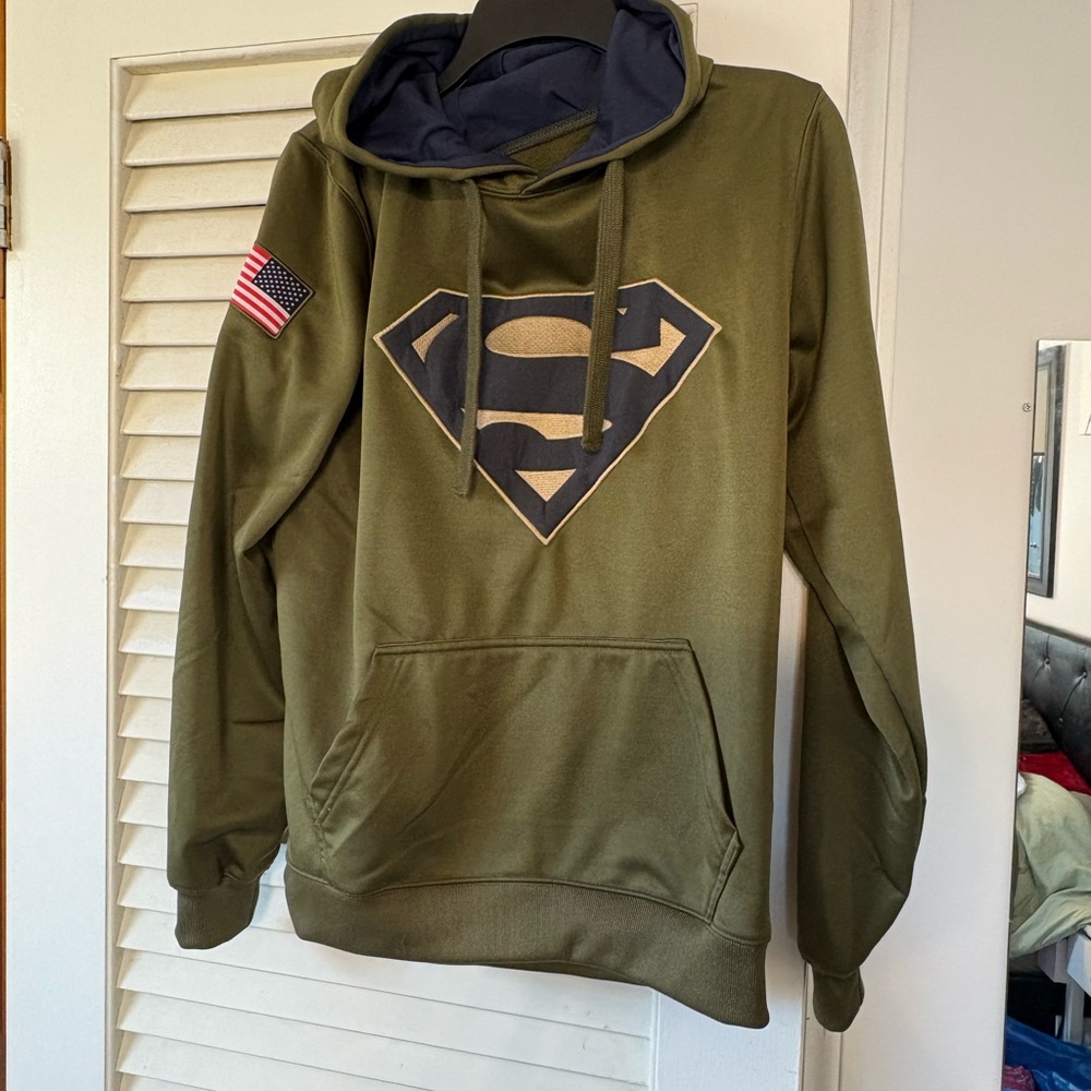Olive Green Men's Hoodie Sweatshirt with Superman Emblem, NEW!